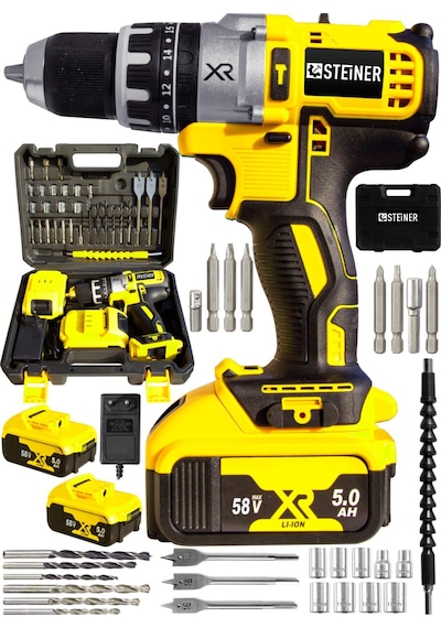 Steiner XR 58 V 5Ah Darbeli Li-ion Çift Akülü Şarjlı Vidalama Matkap + 30 Parça  Pro Usta Set