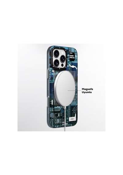 Apple Uyumlu iPhone 15 Pro Max Kılıf Magsafe Şarj Özellikli Youngkit 360 Standlı Technology Serisi Kapak Mavi Mavi