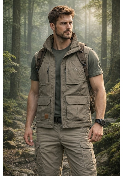 Rema Stil Taktikal Mevsimlik Nefes Alan Hızlı Kuruyan Çok Cepli Haki Ve Bej Outdoor Yelek Çöl Rengi Bej
