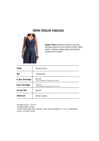 Kadın 7w6-50 Boyundan Askılı %100 Koton Denim Tulum Lacivert