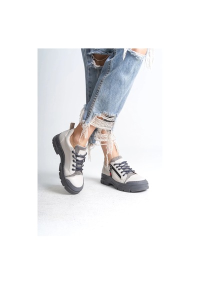 Agatha Bağcıklı Fermuarlı Ortopedik Taban Kadın Sneaker Spor Ayakkabı Cgt - Krem Krem