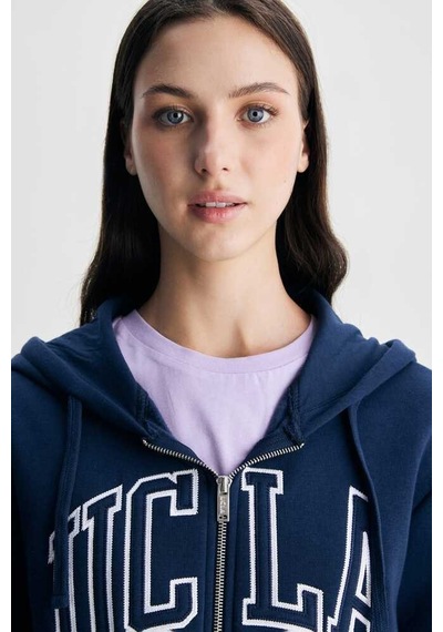 Ucla Joyce Lacivert Kapüşonlu Ve Fermuarlı Aplikeli Standard Fit Kadın Sweatshirt Lacivert