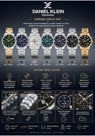 Daniel Klein 2 Yıl Garantili İç Fonksiyonları Aktif 3 Atm Suya Dayanıklı Erkek Kol Saati Edk.2.14440-5 Sarı