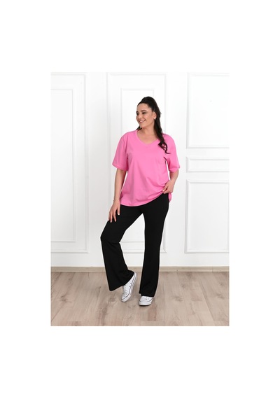 Kadın V Yaka Basic Büyük Beden T-shirt 1297-22 001