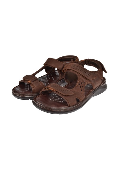 Forelli Hakiki Deri Comfort Cırtlı Erkek Sandalet For-40526 Kahve Nubuk Kahverengi