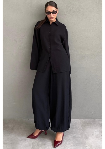 Madmext Siyah Oversize Gömlek Balon Pantolon Kadın Takım Mg2779