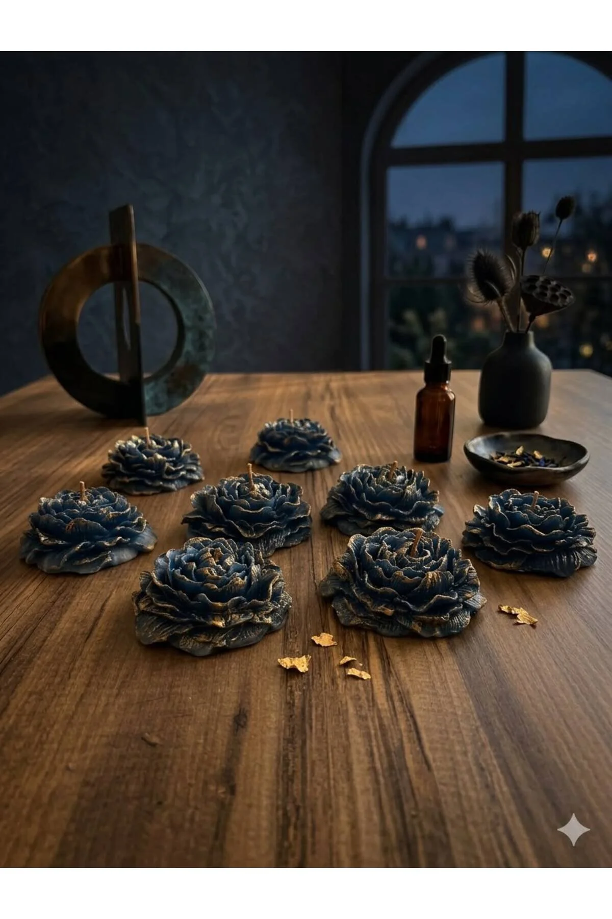 Midnight Rose Gül Kokulu 2 Li Şakayık Mum Dekoratif Hediye Lacivert