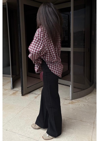 Madmext Kırmızı Oversize Kareli Kadın Gömlek Mg2822