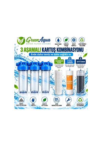 Green Aqua Gd10-3 3 Lü Daire Girişi Su Filtresi 3/4 Giriş-çıkış