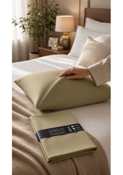 Nakkaş Home Collection 2'li Pamuklu Fermuarlı Yastık Kılıfı Seti - 50x70 Cm Düz Renk Yastık Kılıfı Haki Yeşil