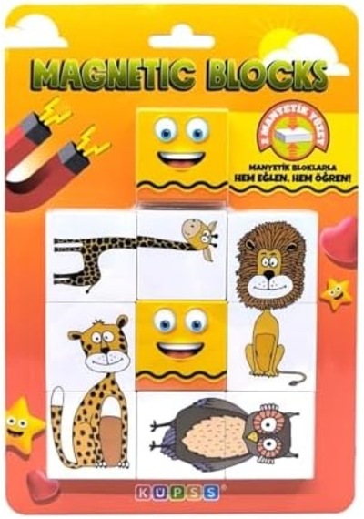 Manyetik Blok İki Parçalı Baby Puzzle - 8 Sevimli Hayvan Figürü
