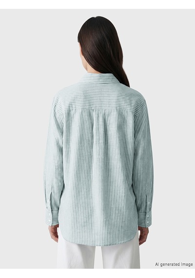Lcw Modest Yeşil Çizgili Oversize Poplin Kadın Gömlek Tunik