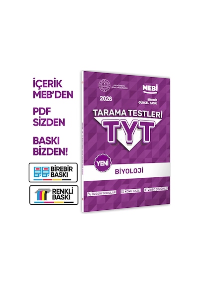 2026 YKS-TYT Mebi-ogm 8li Tüm Dersler Özgün Tarama Test Kitabı A4 Boyut Renkli Görsel  Baskı Ücreti