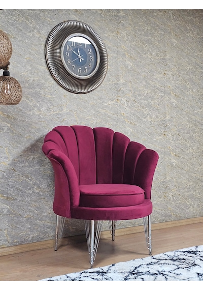 Zafir Tekli İstiridye Krom Kaplama Telli Ayak Çay Seti Koltuk Tekli Berjer , Balkon, Salon, Ofis Bordo