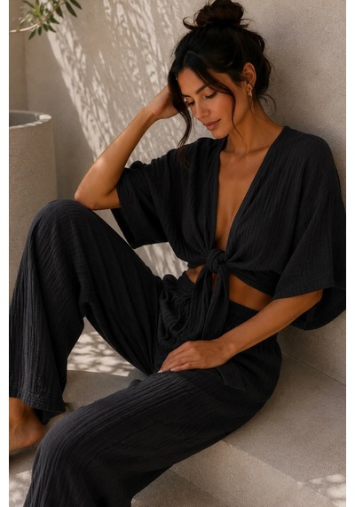 Bbbutikbasic Kadın Müslin Bağlamalı Bolero Bluz Oversize Salaş Yazlık Kimono Hırka My3535 Siyah Bbbutikbasic Kadın Müslin Bağlamalı Bolero Bluz Oversize Salaş Yazlık Kimono Hırka My3535 Siyah