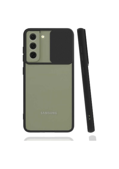 Kilifone - Samsung Uyumlu Galaxy S22 Plus - Kılıf Slayt Sürgülü Arkası Buzlu Lensi Kapak - Siyah