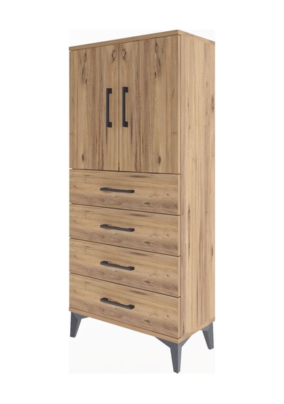 Arges Dolap 2 Raflı 4 Çekmeceli 2 Kapaklı 60x30x134 Çam-çam Çam