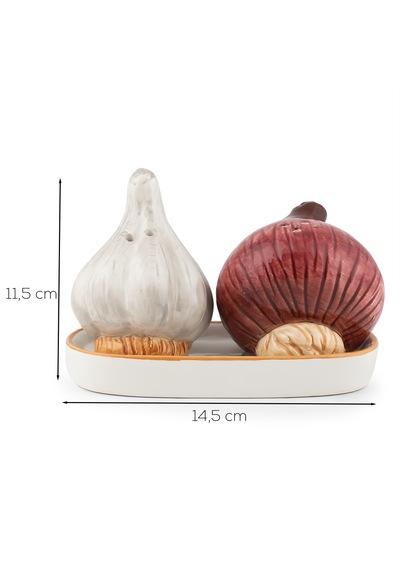 Porsima Mıo-036 Soğan Sarımsak Motifli 2li Standlı Tuzluk Biberlik Seti Çok Renkli