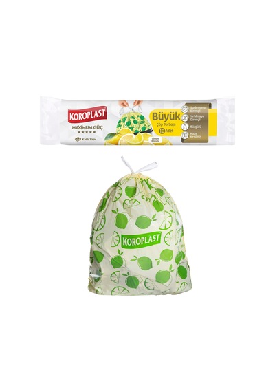 Koroplast Limon Kokulu Büyük Boy Büzgülü Çöp Poşeti 10'lu 65x67 C