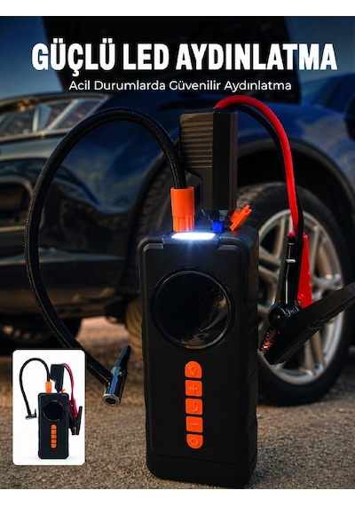 10000mah Şarjlı Araç Kompresörü Akü Takviye Cihazı Powerbank Özellikli Dijital Lastik Şişirme Pompası Uczzvm726-3