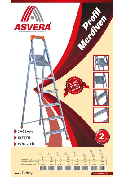 Elmas Serisi - 9+1 Basamaklı Katlanır Profil Merdiven Ev Bahçe Ofis Atölye İçin Sağlam Metal 1 Adet