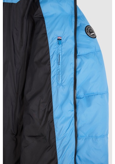 U.S. Polo Assn. Erkek Mavi Kapüşonlu Yaka Regular Fit Ara Boy Fermuarlı Cepli Kaban 50328178-vr036