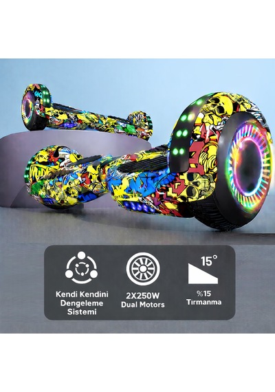 Elektrikli Kaykay Hoverboard Bluetooth Hoparlörlü RS-S5 Bang Bang Grafiti