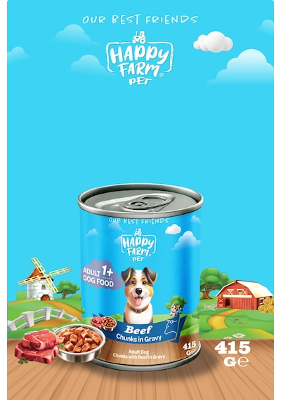 Happy Farm Yetişkin Yaş Köpek Maması Biftekli 415 Gr 24 Adet