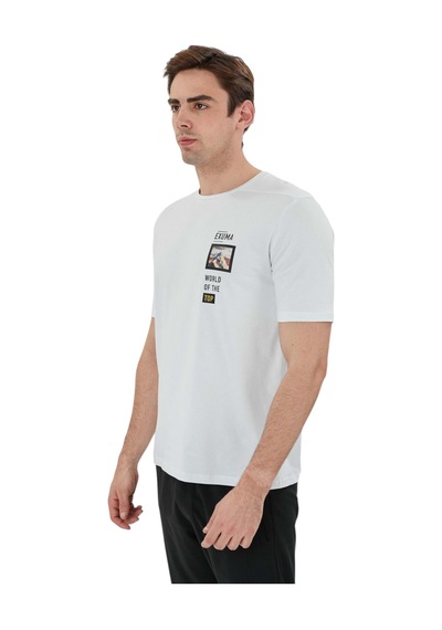 Exuma Erkek Baskılı Bisiklet Yaka T-shirt Beyaz