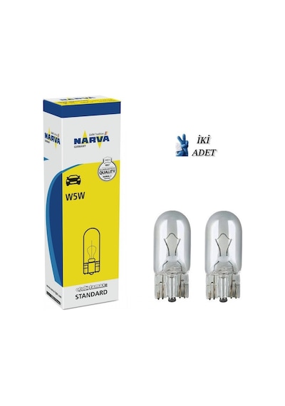 İKİ ADET NARVA 12V. 5W (17177) W5W STANDART DİPSİZ AMPUL
