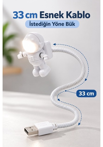 Usb Astronot Gece Lambası Esnek Kablolu Masa Ve Kitap Okuma Işığı Led Lamba Beyaz