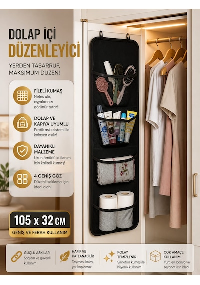 4 Cepli Çok Amaçlı Dolap Içi Düzenleyici Organizer Dolap Içi Düzenleyici Kapı Arkası Askılık Kapı Arkası Organizeri Banyo Düzenleyici Mutfak Siyah