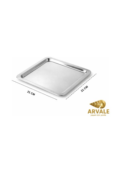 1 Adet Lüx Kare Paslanmaz Çelik Gümüş Renk 21x21cm Kahve Servis Sunum Tepsisi&tabağı