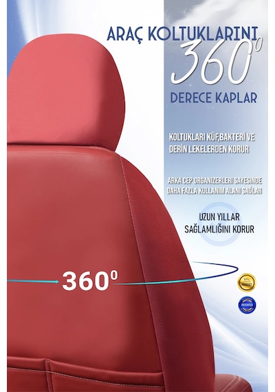 Kia Stonic Lüx Full Deri Oto Koltuk Kılıfı Ön Arka Takım Exclusive Kırmızı