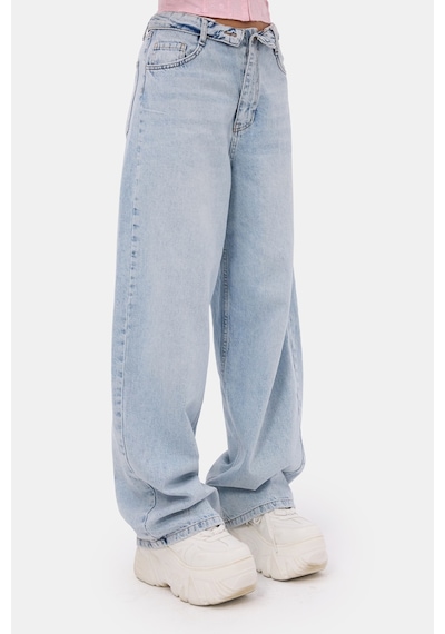 Kadın 4s6-3 Straight Fit Kemer Detaylı Özel Tasarım Denim Jean Buz Mavi