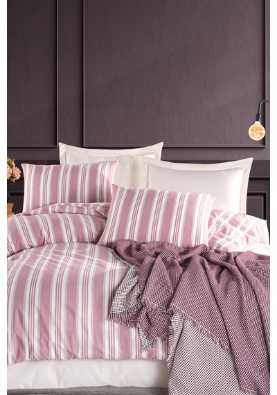 Eponj Home Sport Çizgili Nevresim Takımı Tek Kişilik Soft Line Bordo Bordo