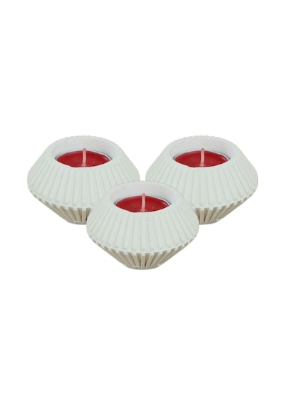 Mumluk Şamdan 3 Adet Tealight Uyumlu Elmas Çizgili Model - Beyaz