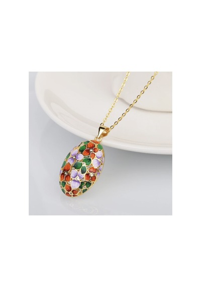 Glaze Flover El Yapımı Emaye 925 Ayar Gümüş & Altın Kaplama Özel Tasarım Zirkon Taşlı Çiçekli Kolye Turkuaz