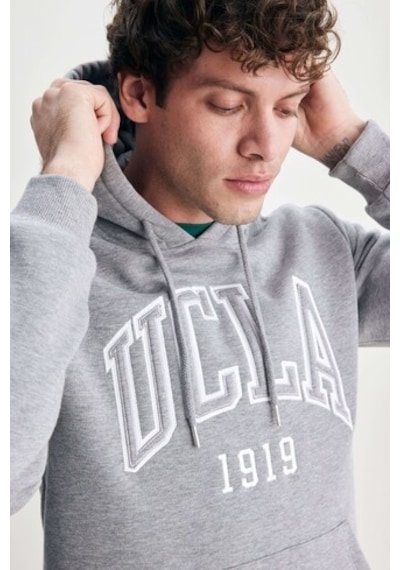 Ucla Jepsen Gri Kapüşonlu Nakışlı Standard Fit Erkek Sweatshirt Gri