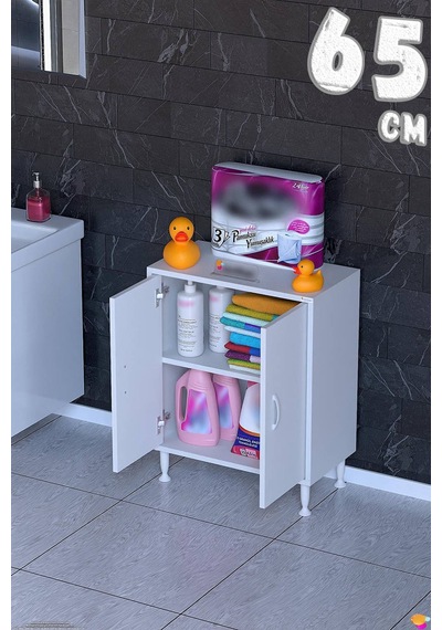 Söke 65 Cm Çok Amaçlı Kapaklı 1 Raflı 2 Bölmeli Komidin Dolap Beyaz