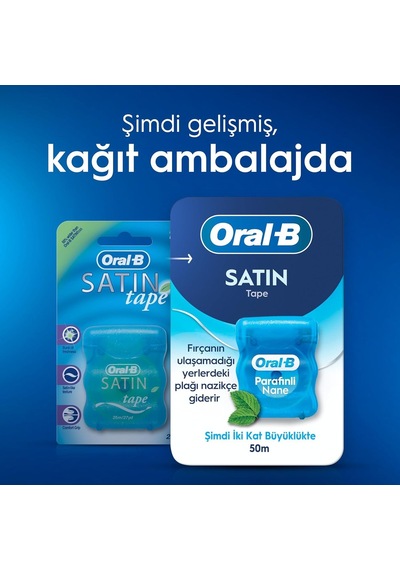 Satin Tape Diş İpi, Plak Temizler, Parafinli Diş İpi, Nane Aroması, 50m
