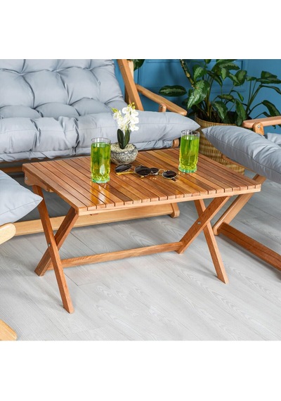 Ahşap Katlanabi Li R Taşinir Puf Mi Nderli Kollu Şezlong Plaj Teras Balkon Bahçe Takimi 4 Lü Set Gri Çok Renkli