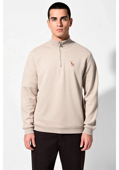 Benerly Erkek Dik Yaka Standart Kol Regular Kalıp Sweatshirt Fonksiyonel Bej