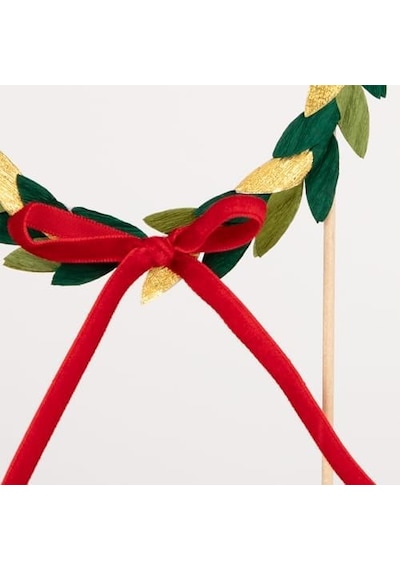 - Wreath Cake Topper - Kağıt Çelenkli Pasta Süsü Açık Bej