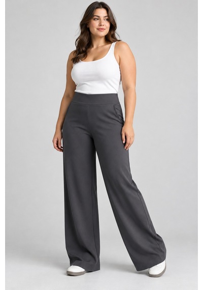 Paw Garage Kadın Vena Büyük Beden Pantolon, Yan Gizli Fermuarlı, Göbek Gizler, Likralı Füme