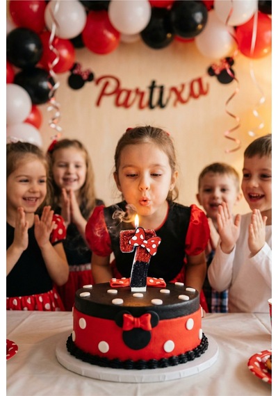Fiyonk Detaylı Kırmızı-siyah Rakam Mum Doğum Günü Pasta Süsü