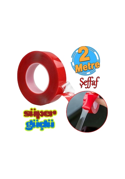 Çift Taraflı Silikon Bant Kırmızı Güçlü Yapışkanlı Su Geçirmez Bant Çerçeve Tablo Bandı 18x2m