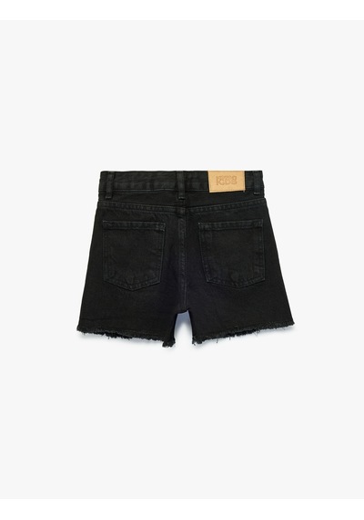 Koton Pamuklu Yıpratılmış Detaylı Saçaklı Denim Şort Siyah 6skg40104ad
