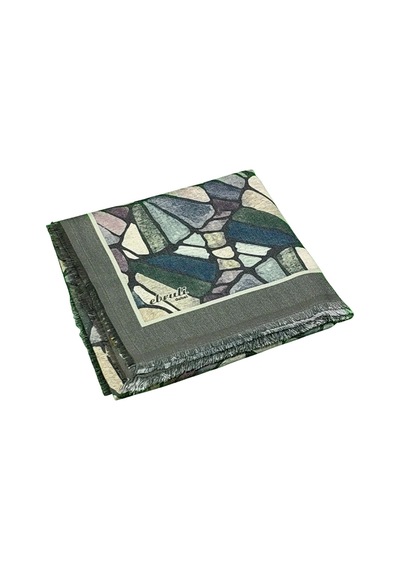 Mim Eşarp Ebruli Kışlık Desenli Eşarp 95x95 Cm Yeşil - Gri