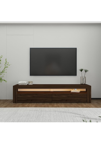 Batı LED Işıklı 2 Kapaklı TV Sehpası – 150 cm – Minimal Tasarım, Ceviz